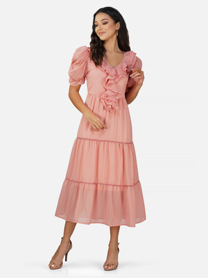 Blushia Women A-line Pink Midi/Calf Length Dress