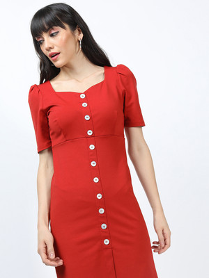 Tokyo Talkies Women A-line Red Above Knee/Mid Thigh Length Dress