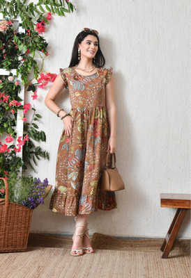 KALINI Women Empire Waist Multicolor Midi/Calf Length Dress