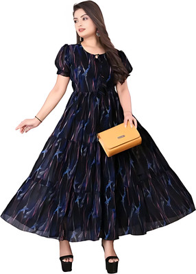 Vanray Fashion Women Fit and Flare Blue Ankle Length Dress