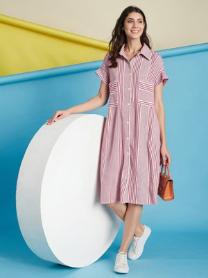 PERFECT PRODUCTIONS Women Shirt Pink Below Knee Dress