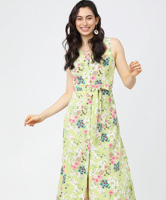 Tokyo Talkies Women A-line Green Midi/Calf Length Dress