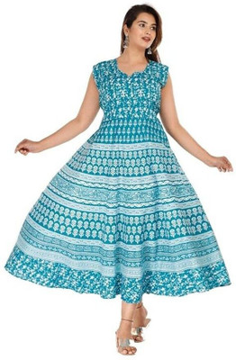 touchpix Women Fit and Flare Light Blue Ankle Length Dress