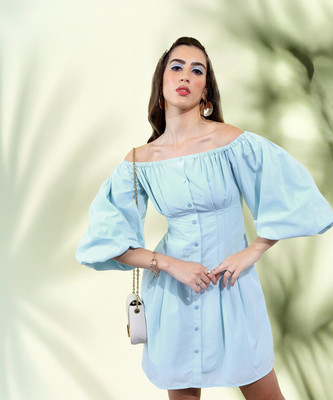 Tokyo Talkies Women A-line Blue Above Knee/Mid Thigh Length Dress