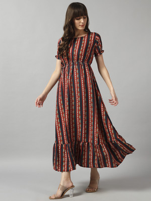 Krunal Raiyani Women Fit and Flare Multicolor Maxi/Full Length Dress