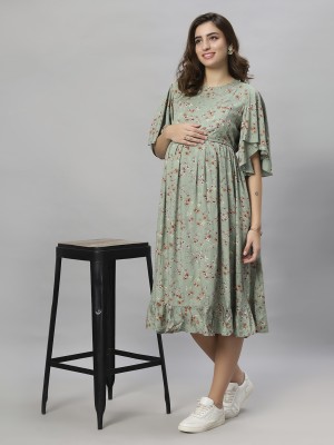 mamma's maternity Women Fit and Flare Green Dress