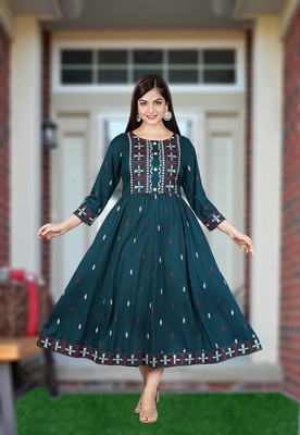 TiRoPatifab Women A-line Multicolor Midi/Calf Length Dress
