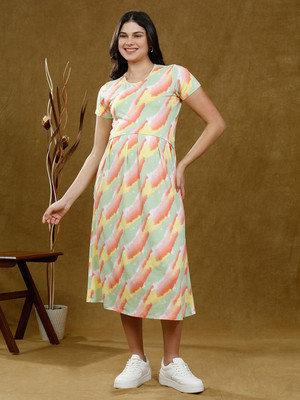 True Shape Women A-line Multicolor Midi/Calf Length Dress