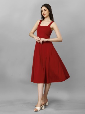 A To Z Cart Women Fit and Flare Maroon Dress