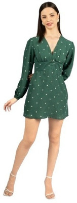 CoryEdge Women Fit and Flare Green Above Knee/Mid Thigh Length Dress