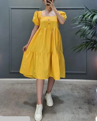 SHABRI FASHION Women Fit and Flare Yellow Knee Length Dress