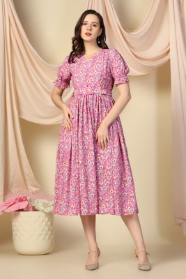 Fashion Dream Women Fit and Flare Pink Dress