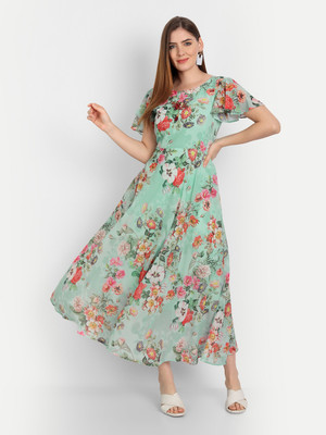 nayan Women Geometric Print A-line Kurta(Light Green)