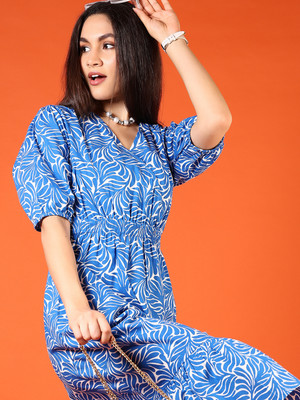 V-MART Women A-line Blue Knee Length Dress