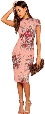 Fashion2wear Women Bodycon Pink Knee Length Dress