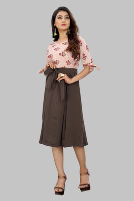 tanvi creation Women Fit and Flare Brown Knee Length Dress