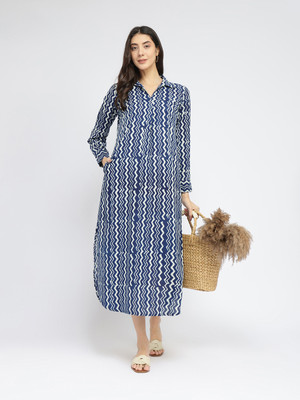 Pink Fort Women A-line Dark Blue Midi/Calf Length Dress