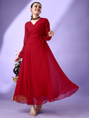 Fashion2wear Women Gown Maroon Maxi/Full Length Dress
