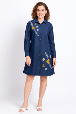 AAGRAHAM Women A-line Blue Knee Length Dress