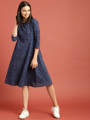 Taavi Women A-line Blue Knee Length Dress