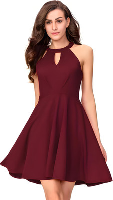 HEMANG FASHION Women Fit and Flare Maroon Knee Length Dress