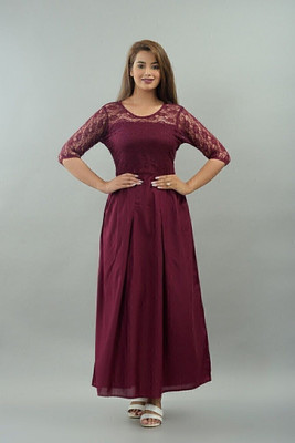 VYMO Women Fit and Flare Maroon Maxi/Full Length Dress