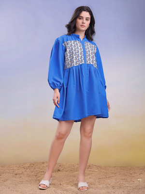 PURVAJA Women Fit and Flare Dark Blue Mini/Short Dress