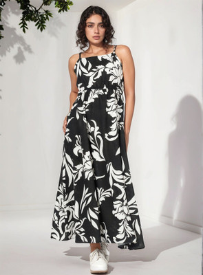 all about you Women Fit and Flare Black Maxi/Full Length Dress