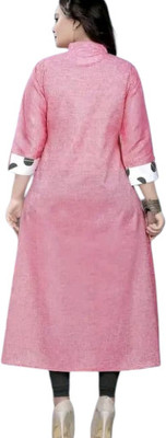 Houseofcommonk Women Printed Anarkali Kurta(Pink, White)