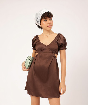 Dressberry Women A-line Brown Mini/Short Dress