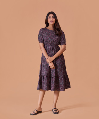 FashFun Women Fit and Flare Black Midi/Calf Length Dress