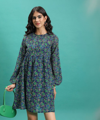 Tokyo Talkies Women Fit and Flare Green Above Knee/Mid Thigh Length Dress