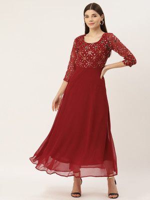 Dressberry Women A-line Red Maxi/Full Length Dress