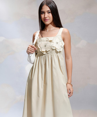 Tokyo Talkies Women Fit and Flare Beige Mini/Short Dress