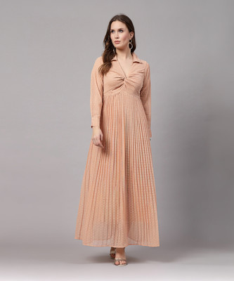 AAYU Women Fit and Flare Pink Maxi/Full Length Dress