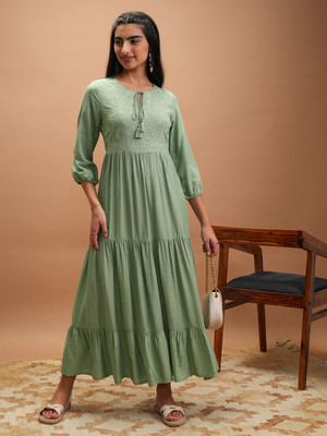 Vishudh Women Maxi Light Green Full Length Dress