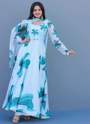 mitvafashion Women Floral Print Anarkali Kurta(Blue)