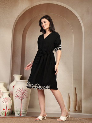 Moda Rapido Women Asymmetric Black Midi/Calf Length Dress