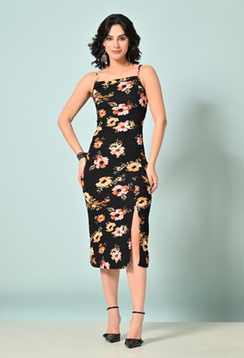Moshe Women Bodycon Black Midi/Calf Length Dress