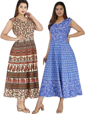 touchpix Women Fit and Flare Multicolor Midi/Calf Length Dress