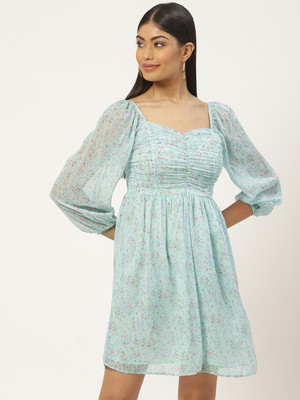 Moda Rapido Women A-line Blue Above Knee/Mid Thigh Length Dress
