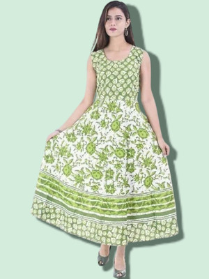 Tankavi Women Fit and Flare Green Knee Length Dress