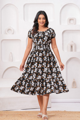 Mc Vastra Women A-line Black Knee Length Dress