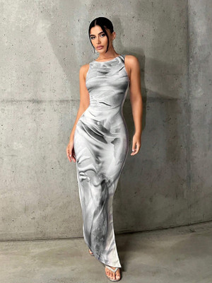 Caozynest Women Bodycon Grey Ankle Length Dress