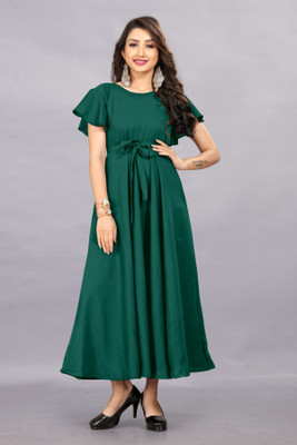 RHEY Women Maxi Green Ankle Length Dress