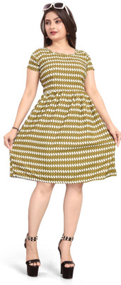 HOUSE OFF COMMON Women A-line Dark Green Knee Length Dress