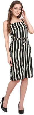 HouseOfCommon Women A-line Black, White Knee Length Dress