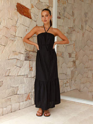 RARE Women A-line Black Maxi/Full Length Dress