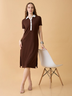 Globus Women Shirt Brown, White Midi/Calf Length Dress