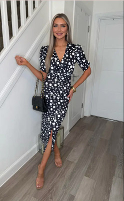 Fashion Street London Women Bodycon White, Black Below Knee Dress